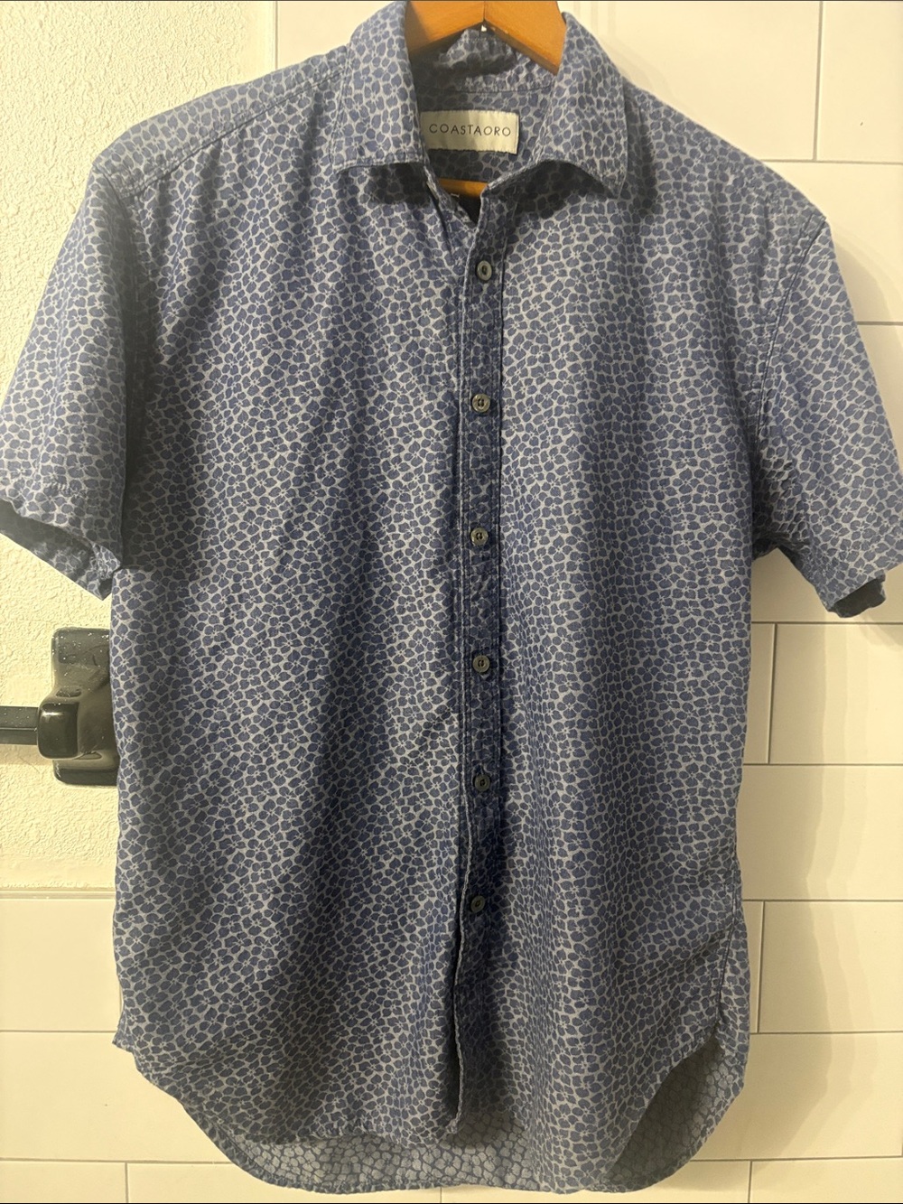 COASTAORO Men’s Blue Short-Sleeve Printed Button-Down Shirt